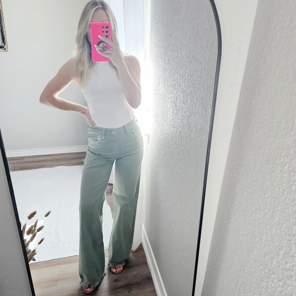 Risen Denim - RISEN HR Wide Leg Jeans Olive Retro Vintage Style No Distressing Various NEW